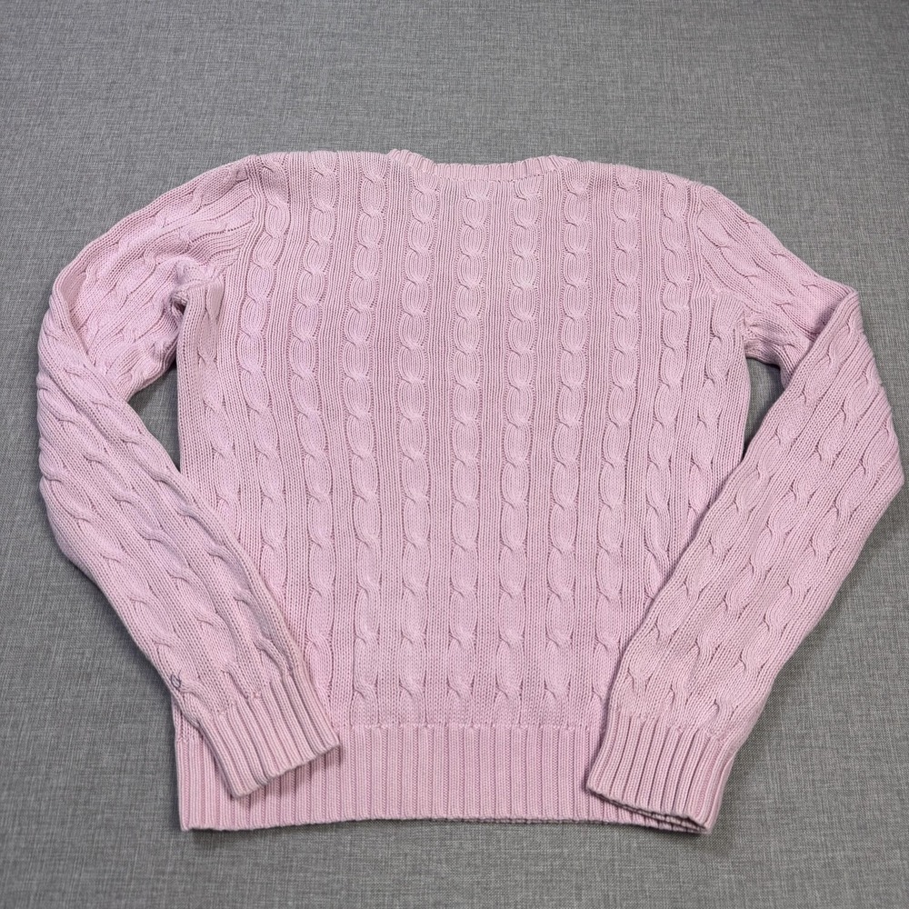 Ralph Lauren Cable-Knit Sweater Womens M Pink Cotton Pullover Embroidered Logo - Picture 10 of 10